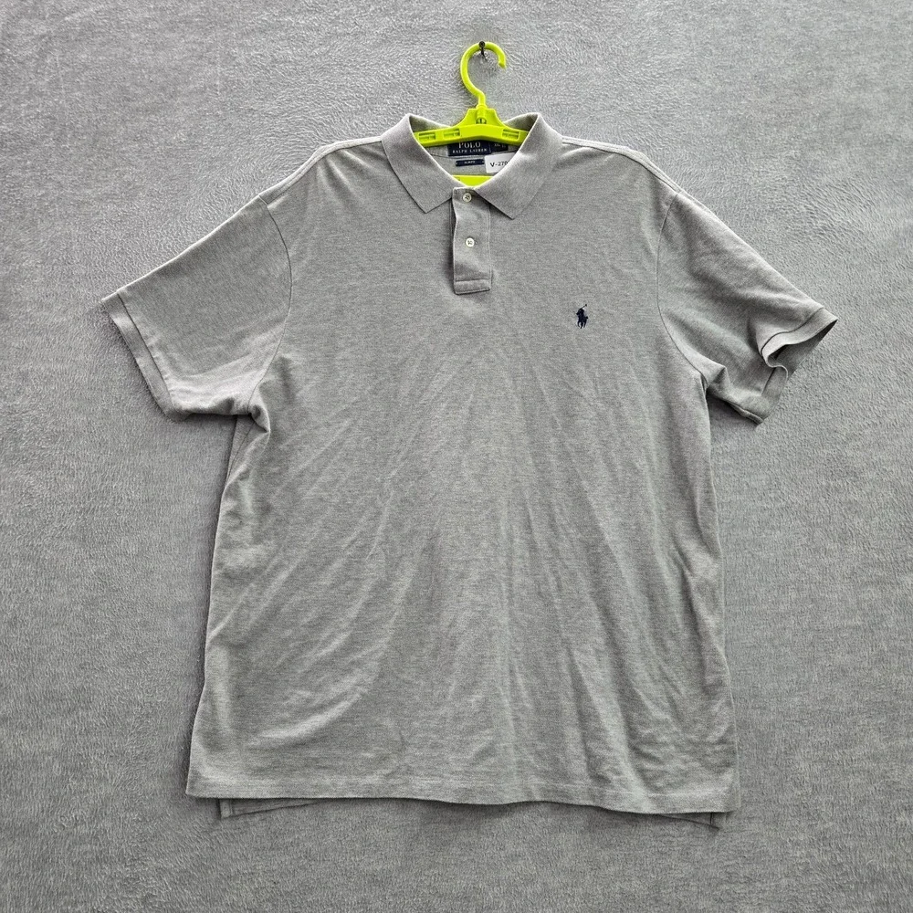 Polo Ralph Lauren Men Polo Shirt 2XL Gray Logo Golf Short Sleeve Collar Slim Fit